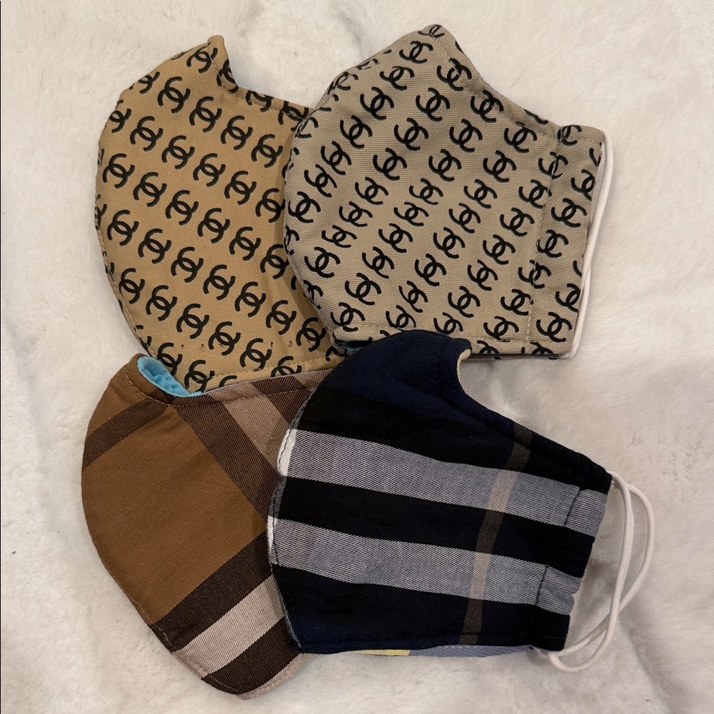 Luxury Designer inspired Cloth Face Masks - Tan, Black - set of 4